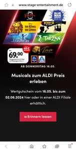 Aldi: Musicals & Show für 69 € (Kat. 2 bzw. 3 je nach Show) - König der Löwen, Tina, Tanz der Vampire, Eiskönigin