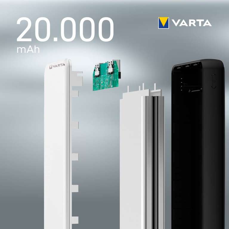 VARTA Power Bank 20000mAh, Powerbank Energy mit 4 Anschlüssen (1x Micro USB, 2x USB A, 1x USB C) (/Otto flat)