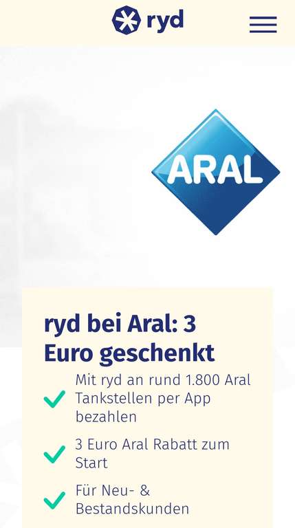 ryd bei Aral: 3 Euro geschenkt