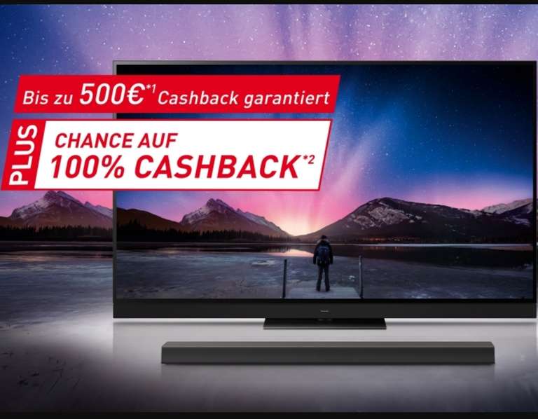 Panasonic Cashback (Direkt Abzug): bis zu 500€ auf Panasonic TV / Soundbar, Chance auf 100% Cashback 01. Oktober 2022 – 08. Januar 2023