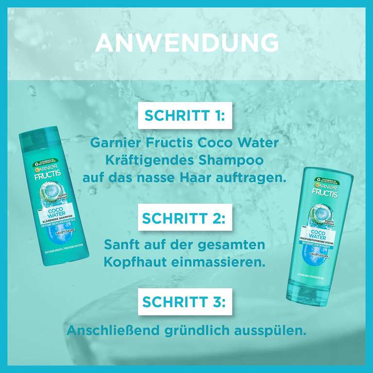 Garnier Klärendes Shampoo gegen einen fettigen Haaransatz und trockene Spitzen, Fructis Coco Water, 6 x 250 ml [PRIME/Sparabo]