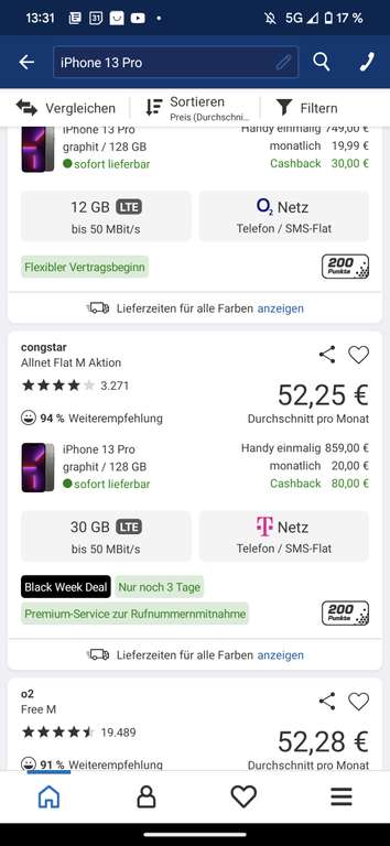iPhone 13 Pro 128GB Blau / 30GB AllnetFlat im Telekom Netz (logitel/Congstar)