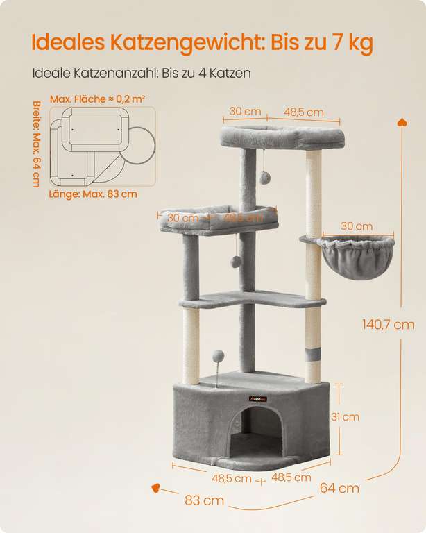 Feandrea Kratzbaum Katzenbaum 48,5x48,5x140,7 cm Taubengrau at Amazon  35,99 | mydealz