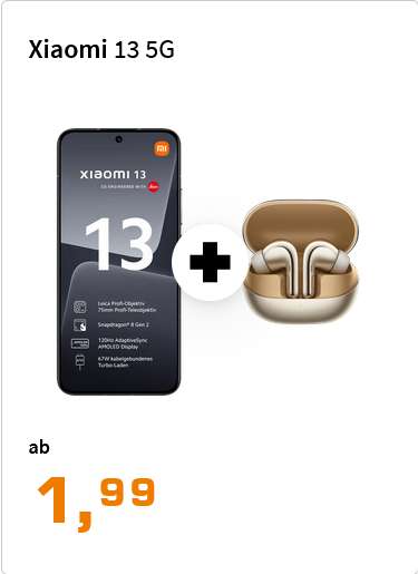 Xiaomi 13 256GB & Xiaomi Buds 4 Pro im Vodafone Tarif 24,99€/Monat, 19,99€ ZZG ODER Telekom Young Magenta Mobil M 29,95€/Monat, 1,99€ ZZG