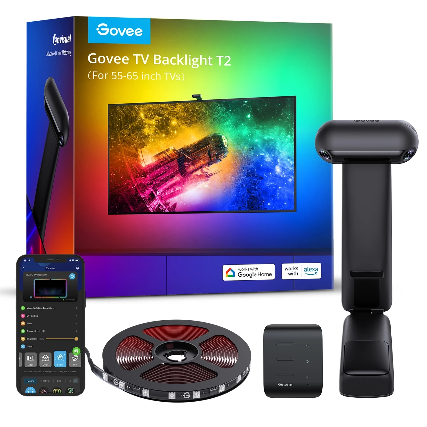 Govee Envisual TV-Hintergrundbeleuchtung T2 mit Dual-Kameras für 55 - 65 Zoll Fernseher