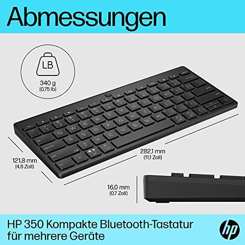 [Amazon Prime] HP 350 Bluetooth-Tastatur (Bluetooth 5.2, bis zu 2 Jahre Akkulaufzeit, inkl. 2 AAA-Batterien, QWERTZ-Layout)