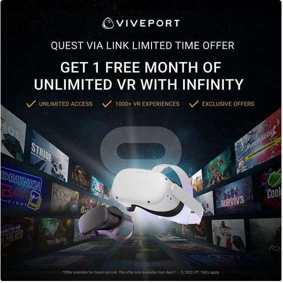 Viveport Infinity 1 Monat kostenlos mit Quest via Link ab 01.04.22