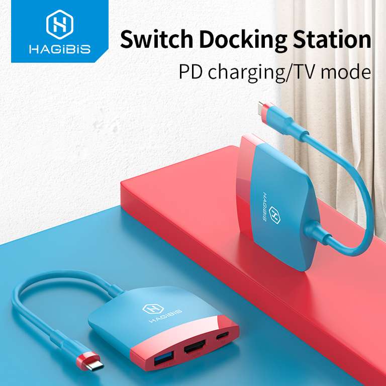 HAGIBIS Switch Docking Station Typ C mit HDMI USB 3.0 und USB C