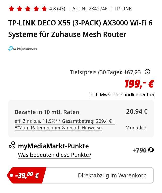 Tp-Link Deco X55 AX3000 Wi-Fi 6 Mesh Router 3er Set 20% Direktabzug