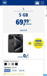 Apple iPhone 15 Pro Max mit 1&1 All-Net-Flat S (5 GB) ohne Zuzahlung