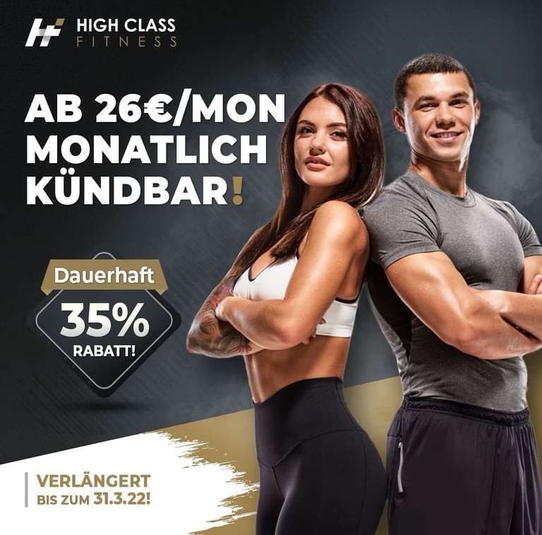 Fitnessstudio High Class Fitness - monatlich kündbar (lokal: Köln, Dortmund, Bad Homburg, Löhne)