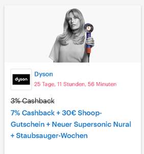[Dyson + Shoop] 7% Cashback + 30€ Shoop-Gutschein + Neuer Supersonic Nural + Staubsauger-Wochen