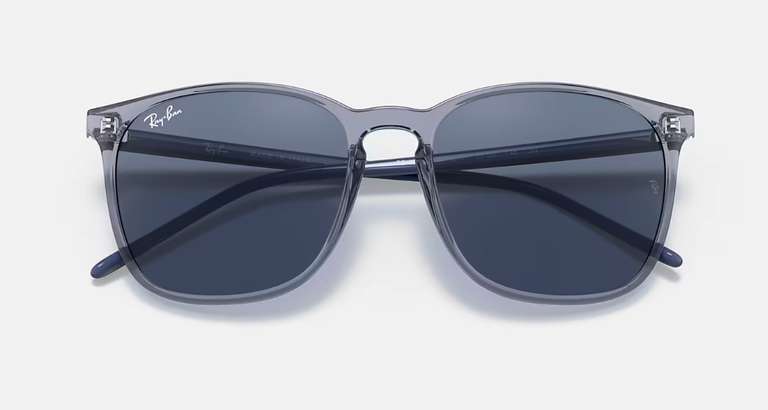 Ray-Ban RB4387 Sonnenbrille (Rahmen: Glänzendes Blau transparent / Gläser: blau / Größe: M / Passform: Normale / Geofit: Mit Hohem Steg)