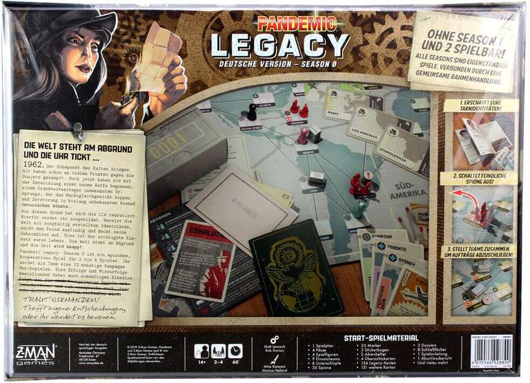 Pandemic Legacy: Season 0 | kooperatives Brettspiel (Legacy Spiel) für 2-4 Personen ab 14 J. | 12 x 60 Min. | BGG: 8.4 / Komplexität: 3.16