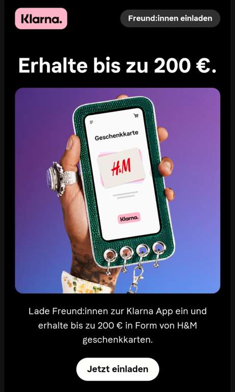 [KWK / Klarna App / bis 31.01.] 20€ / 10€ H&M Gutscheine - 10€ MEW - auf 10 Einladungen limitiert