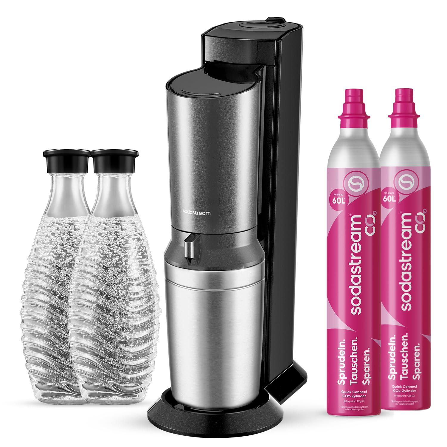 [Prime] SodaStream Crystal 3.0 Wassersprudler mit 2x CO2-Zylinder & 2x Glaskaraffen