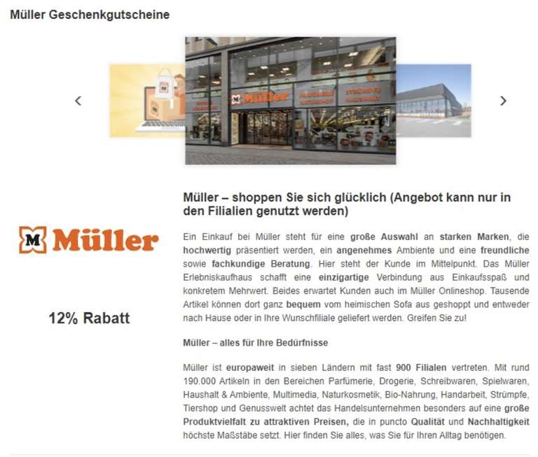 [CB] 12% Rabatt auf Müller Gutscheine