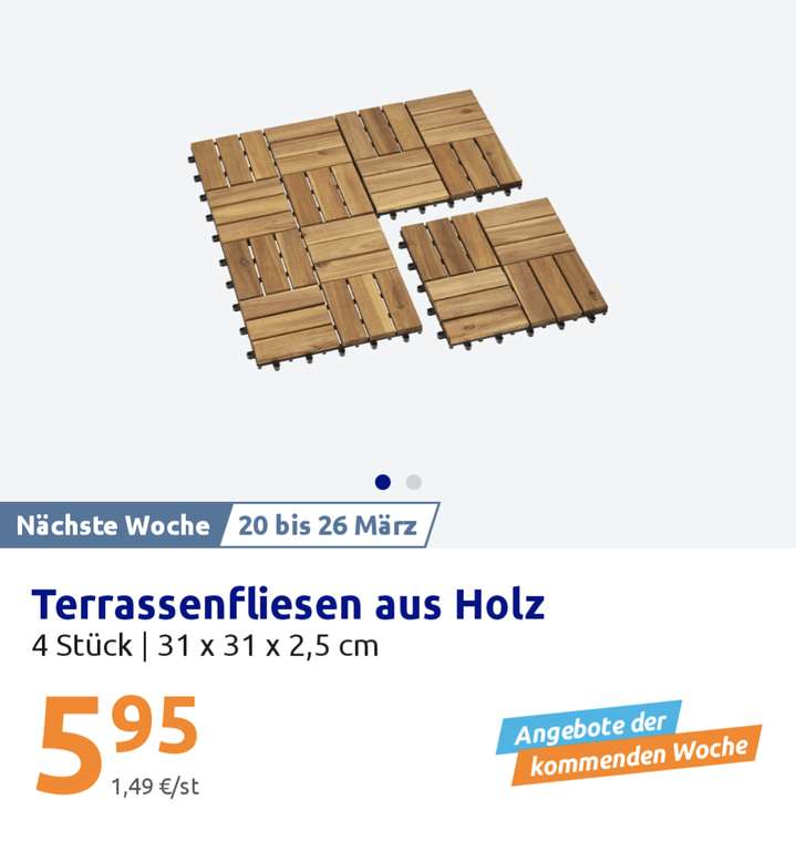 Terrassenfliesen aus Holz 4 Stück | 31 x 31 x 2,5 cm
