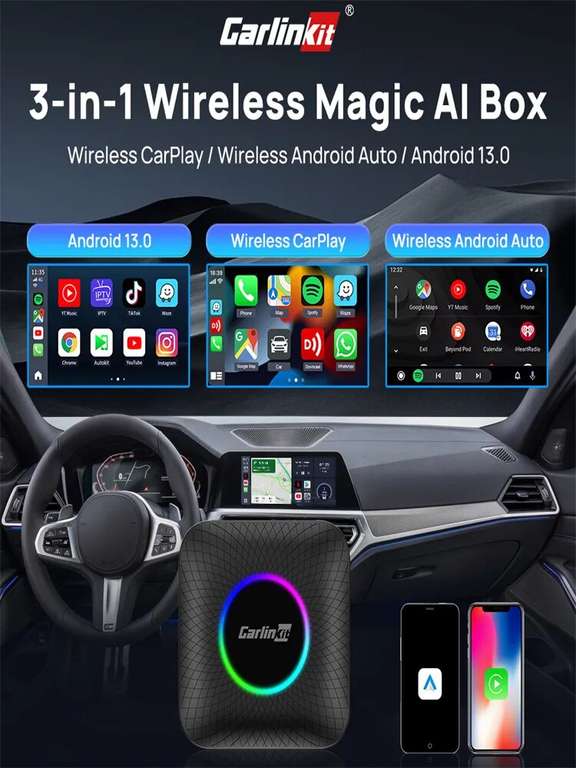Carlinkit Android 13 Wireless Carplay AI Box Android Auto LED