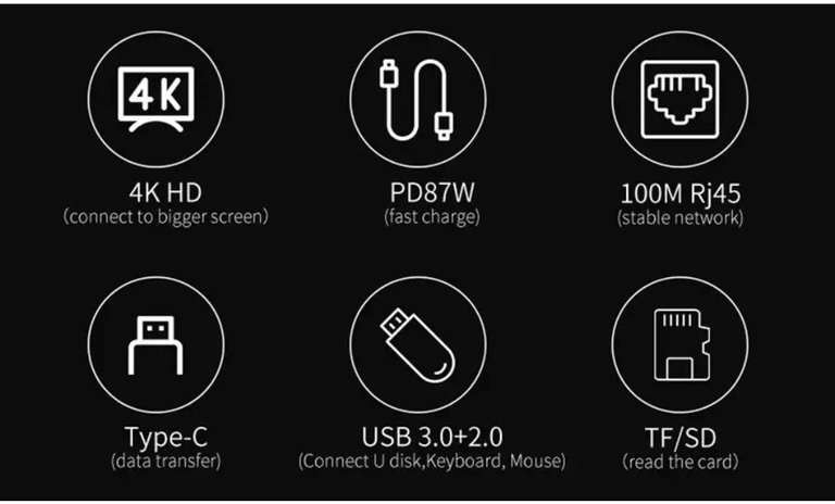 USB C Hub 8 in 1 Typ C 3,1 bis 4k HDMI Adapter mit RJ45 SD/TF Kartenleser PD