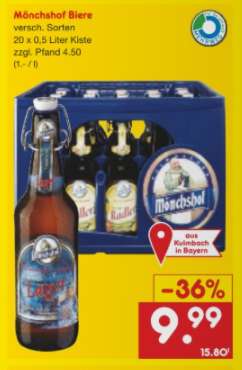 [ggf. Lokal Bayern] Netto-MD - Mönchshof Biere versch. Sorten