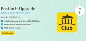 WEB.de Club Upgrade 1 Jahr für 1€ - Adventskalender alle Türchen offen am 25./26.12. [analog auch bei GMX]