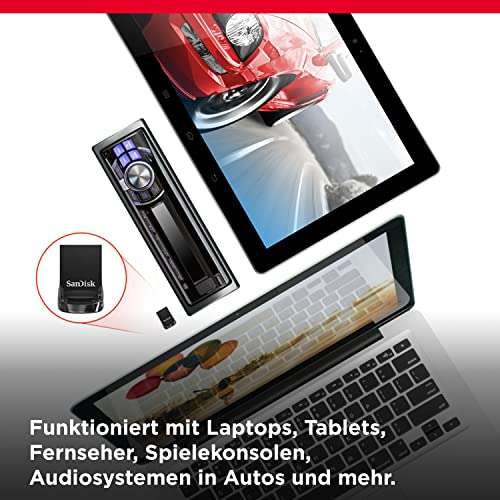 SanDisk Ultra Fit USB 3.1 Flash-Laufwerk 128 GB Laptops, für Spielkonsolen und Auto-Audiosysteme, Plug-and-Stay, 130 MB/s Schwarz (Prime)