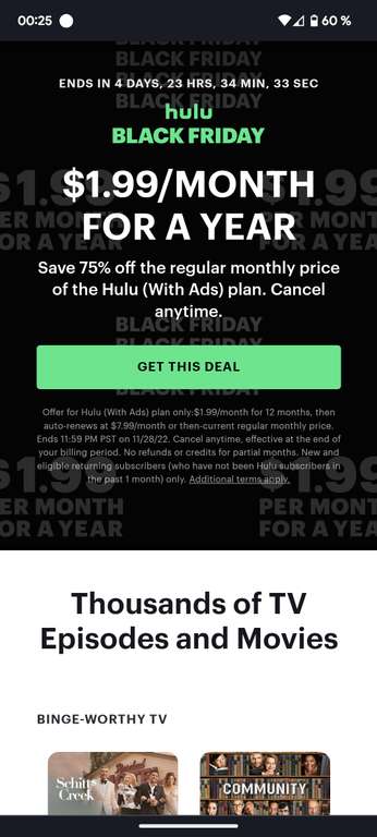 Hulu US Streaming BF Deal. 1 Jahr 1.99 US Dollar mtl. VPN/SmartDNS