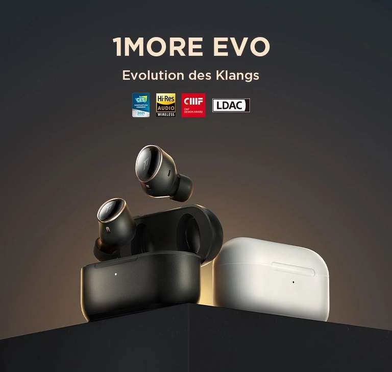 1MORE EVO TWS In-Ears Kopfhörer (LDAC, Hi-Res zertifiziert, SoundID, Adaptives ANC) für 139,99€ + QI-Ladegerät
