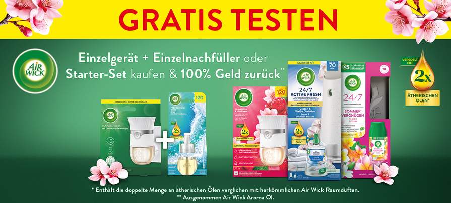 Air Wick gratis testen – 1000 Teilnahmen/Tag ab 14.09., bei at Air Wick