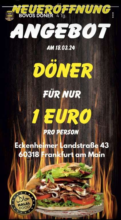[Lokal Frankfurt] Döner 1 € | Bis 22:30