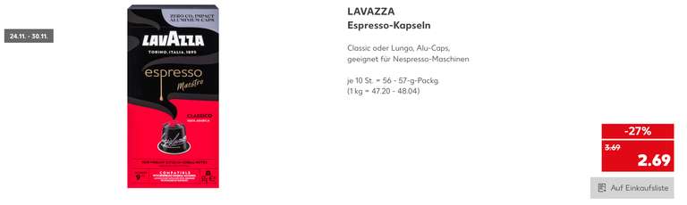 [Kaufland] Lavazza Espresso-Kapseln Alu-Caps versch. Sorten für Nespresso für 1,89€ (Angebot + Coupon) - bundesweit