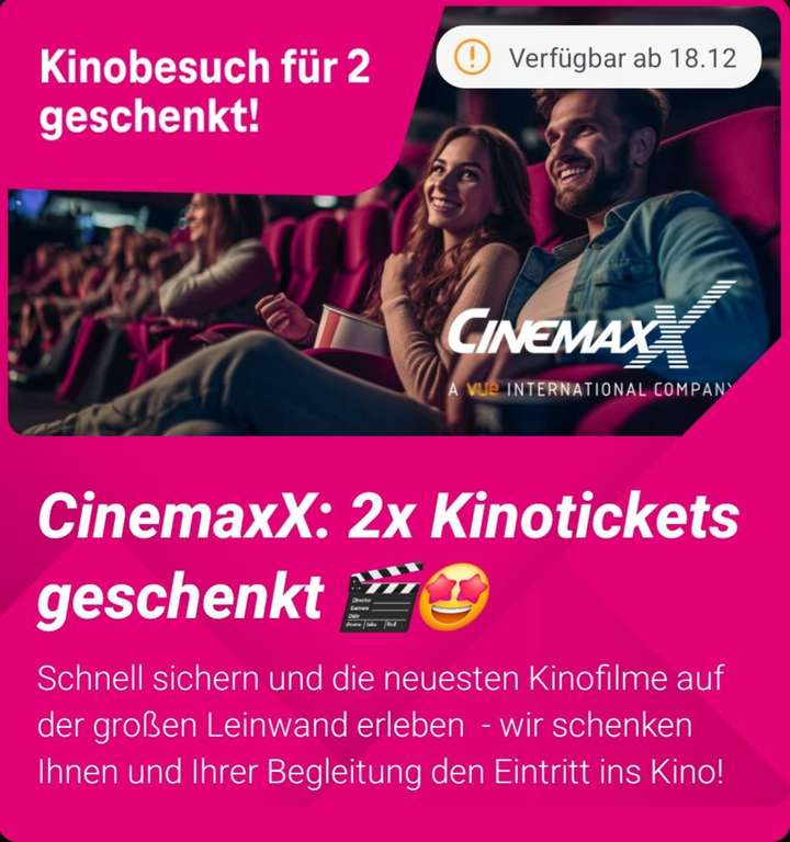 Telekom Magenta Moments Zwei Kostenlose Kinotickets Cinemaxx Gratis Gutschein Für Telekom