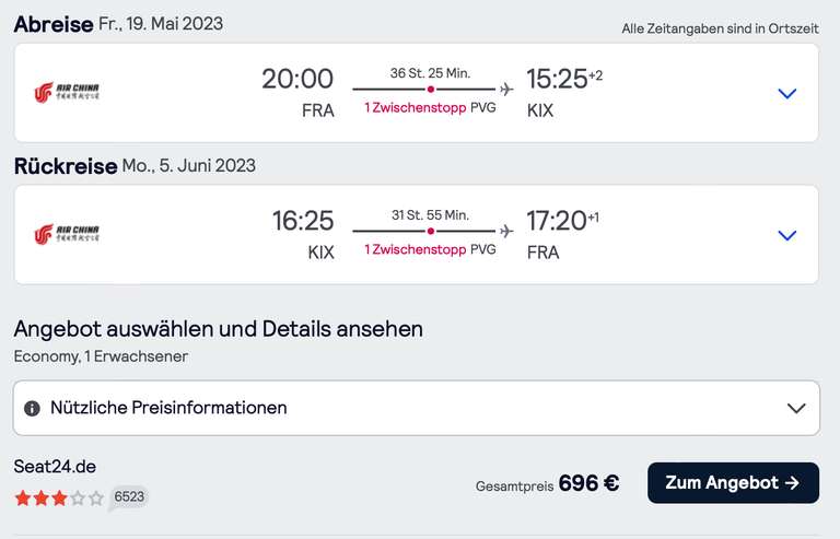 Flug: Frankfurt nach Japan mit Air China, 691 Euro, inkl. Hotel in China, visumfrei