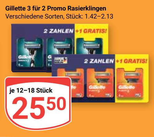 [GLOBUS] Gillette Mach 3 18er-Pack (1,42€/Klinge) oder Gillette Fusion 5 12er-Pack (2,13€/Klinge) für 25,50€
