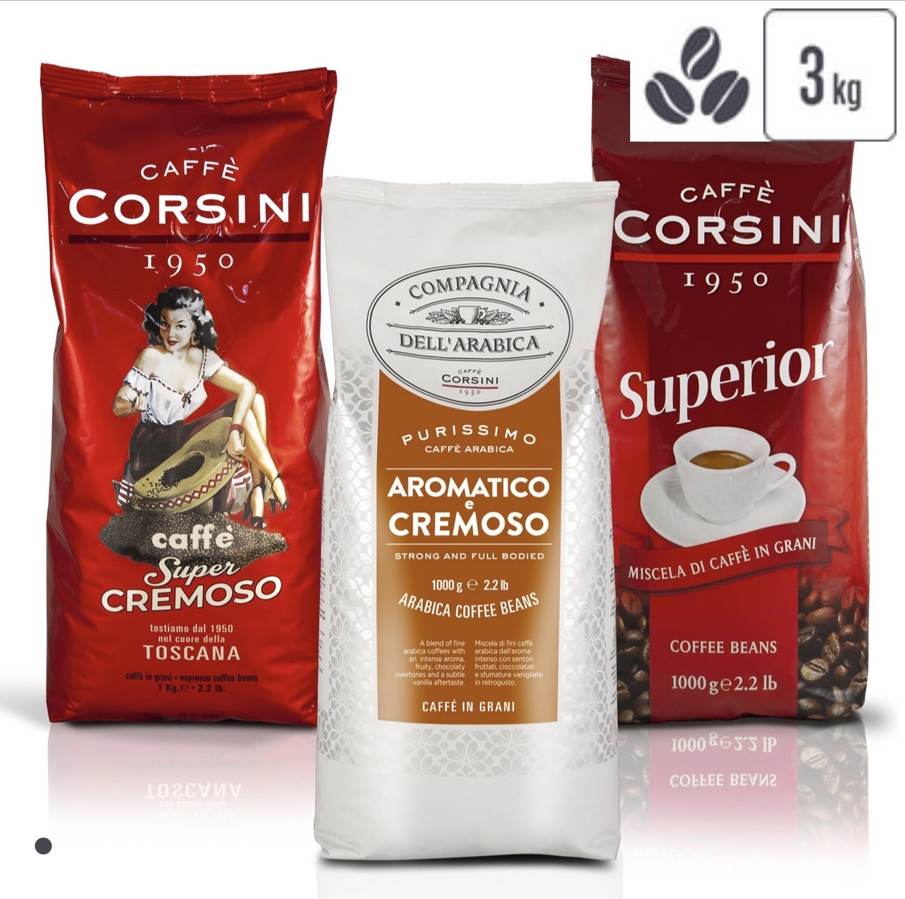 Caffe Corsini Kaffeebohnenset - Super Cremoso, Aromatisch und Cremoso, Superior -