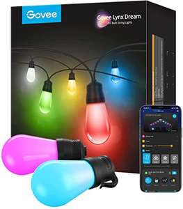 Govee Lichterkette außen, Smart LED Wifi RGBICW Glühbirnen, IP65 |mit Alexa und Google Assistant, App-Steuerung, 47 Modi, 15 LEDs 15m