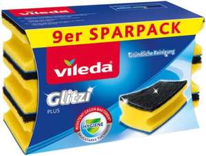 Vileda Glitzi Plus Topfreiniger, Spülschwamm für die Küche, Schwamm mit antibakterieller Wirkung, saugstark, 9 stück (Spar-Abo Prime)