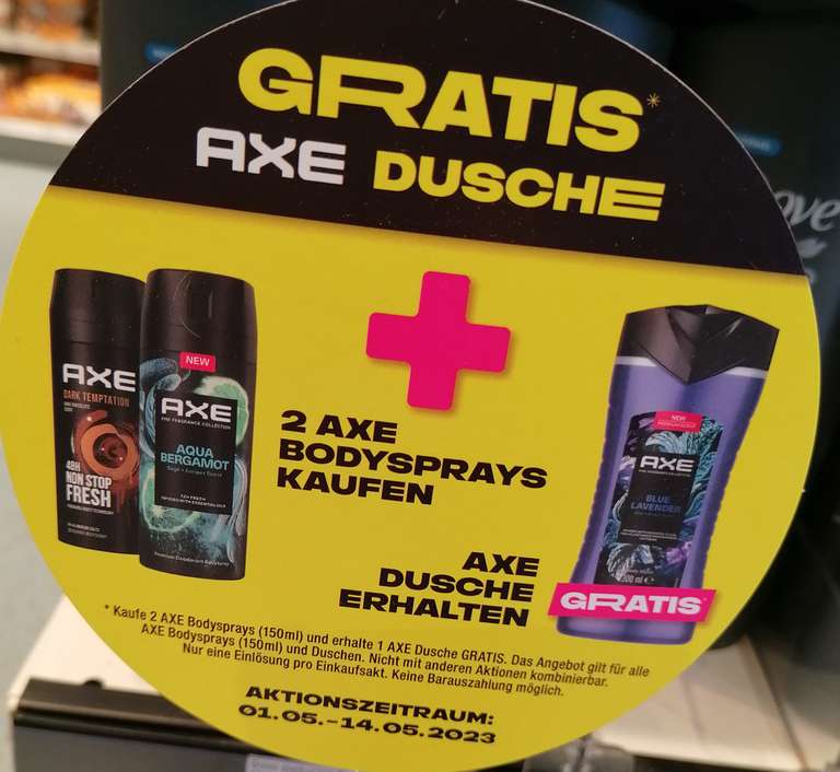 1x gratis Axe Duschgel beim Kauf von 2 Bodysprays / DM
