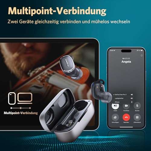 EarFun Free Pro 3 In Ear Bluetooth Kopfhörer mit Geräuschunterdrückung, Hi-Res Audio, Snapdragon Sound, aptX Adaptive (Händler: EarFun EU)