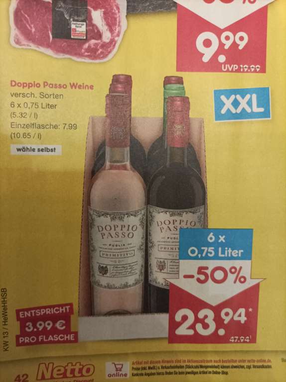 [Netto MD] Doppio Passo Weine für 3,99€ die Flasche beim Kauf von 6 Flaschen