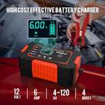 6A Autobatterie Ladegerät, 12V KFZ Batterieladegerät mit Temperaturkompensation für Auto LKW Motorrad Rasenmäher Boot Marine Batterien Rot