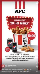 [KFC - lokal] 20 Hot Wings für 10€ (+ optional 3€ für 2x Getränke