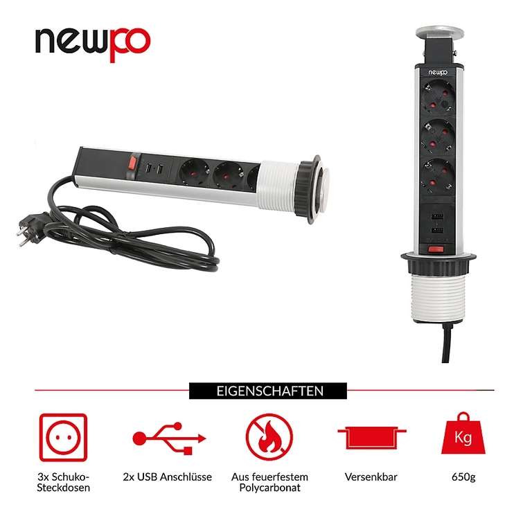 Newpo: Mehrfachsteckdose 3x Steckdosen 3x USB-Anschlüsseeckig oder rund / Bohrer/ 4 Spanngurte je 8,32
