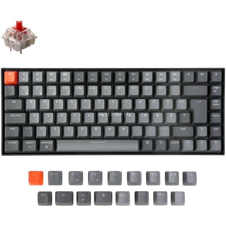 Keychron K2 Version 2 Mechanische Tastatur (Gateron KS-8 RED, weiße LEDs, USB-C oder Bluetooth, 4000mAh-Akku, 313x38.5x123mm, 663g)