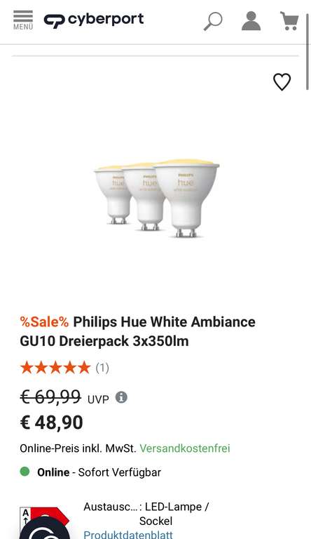Philips Hue White Ambiance GU10 Dreierpack 3x350lm