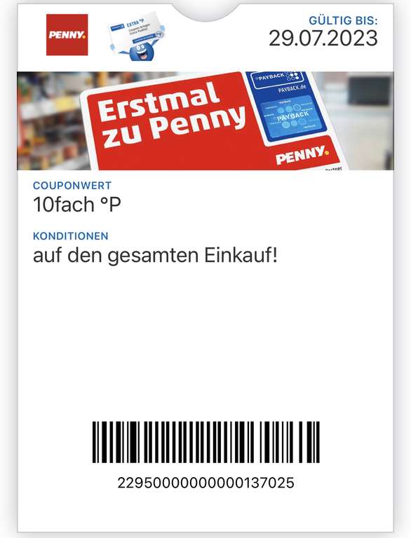 [Payback] 10fach Punkte bei Penny ab einem Einkaufswert von 2€ | gültig bis zum 29.07.2023