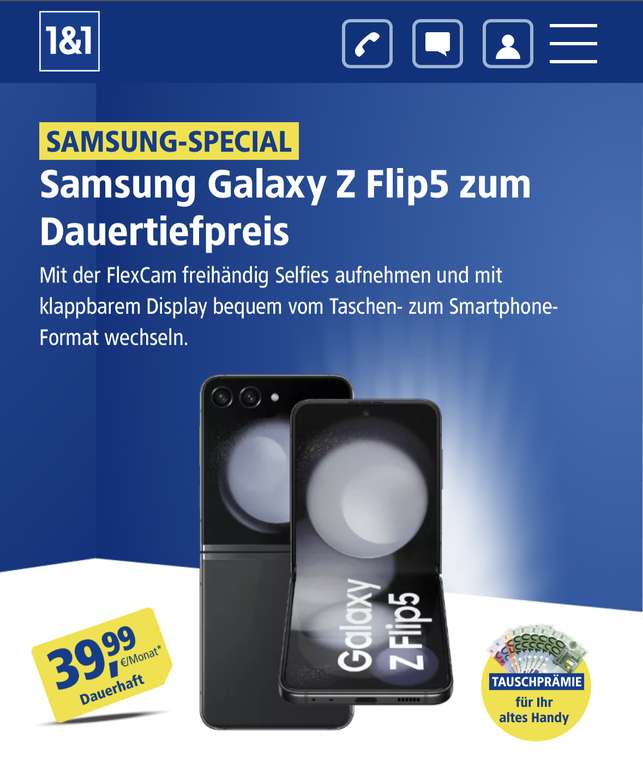 Samsung Galaxy Z Flip5 plus Allnet Flat mit 5Gb Dauerhaft 39,99 Euro im Monat
