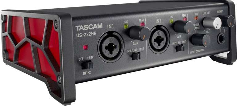 Tascam US-2x2HR Audio-Interface (USB-C, 24bit/192kHz, 48V, 2x XLR/6.35mm-In, Kopfhörerausgang, 2x Balanced Line-Out, Midi-In & -Out)