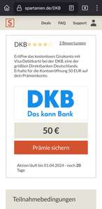 Spartanien + DKB 50 € Prämie für reine Kontoeröffnung